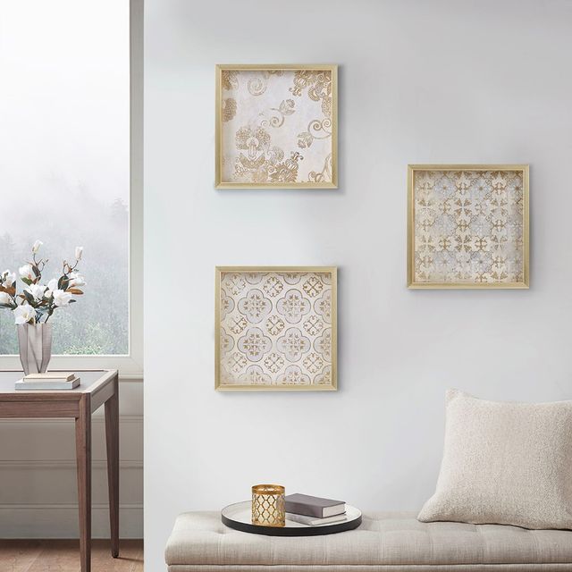 Olliix by Madison Park Golden Impressions 3 Pieces Gold Drop Lip Foil Framed Wall Art Set-4