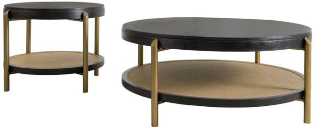 Coaster® Arini 2-Piece Black Occasional Table with Aged Brass Base Set-0