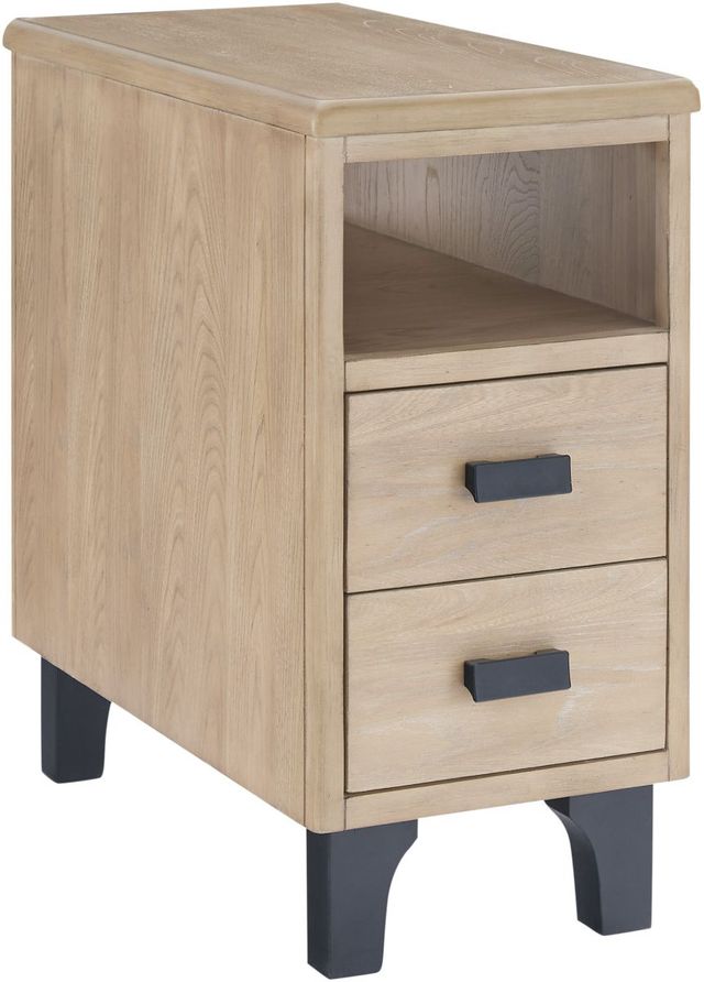 Signature Design by Ashley® Freslowe Light Brown 2 Drawers Chairside End Table with Black Legs -0