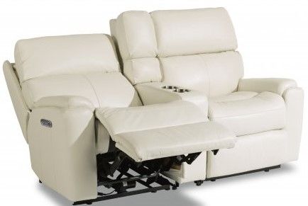 Flexsteel® Rio White Power Reclining Loveseat with Console and Power Headrests-1