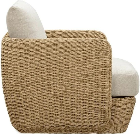LH Home Siesta Natural Wicker Outdoor Club Chair with Beige Olefin Fabric Cushions-4