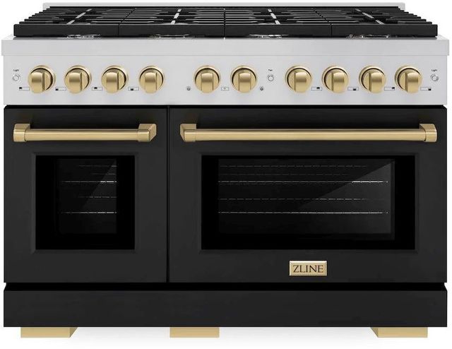 ZLINE Autograph Edition Paramount 48" Stainless Steel Pro Style Gas Range with Black Matte Door and Champagne Bronze Accents-0