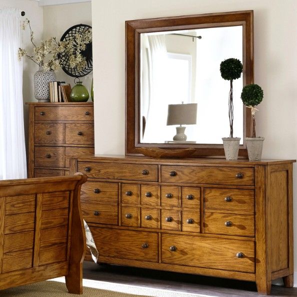 Liberty Furniture Grandpas Cabin Aged Oak Dresser and Mirror Set-1