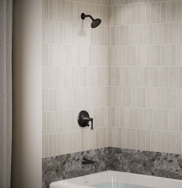 KOHLER® Buckley™ Rite-Temp® Matte Black 1.5 GPM Bath and Shower Trim Kit with Push-Button Diverter-1
