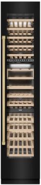 ZLINE Autograph Edition 18 in. 9 Cu. Ft. Triple Zone 68 Bottle Right Hinge Column Wine Cooler in Black Stainless Steel with Champagne Bronze Accents-0