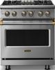 Viking® 5 Series 30" Stainless Steel Pro Style Dual Fuel (NG) Range with Brushed Brass Trim-0