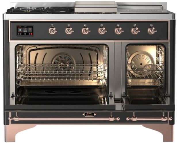 Ilve® Majestic III 48" Graphite Matte Pro Style Dual Fuel Natural Gas Range with French Top and Copper Trim-1