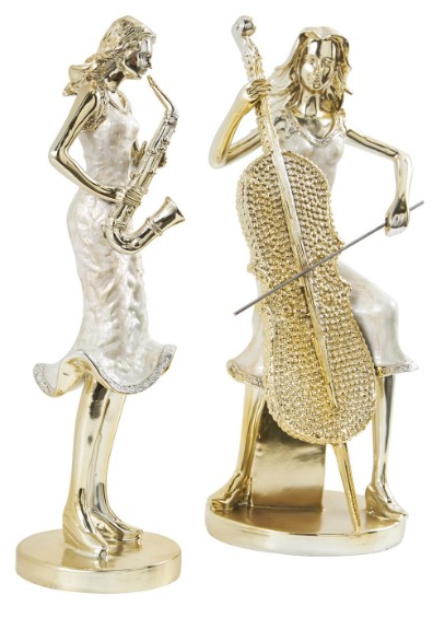 彫刻インテリア2個 Austria モーツァルトと女性の陶器彫刻セット Deco Marche 2-Piece Gold Musician Women Sculpture Set