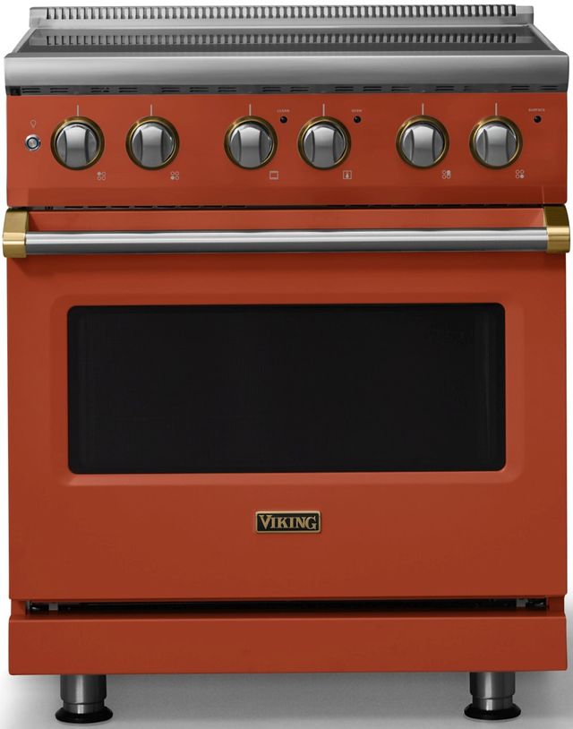 Viking® 5 Series 30" Spiced Cider Pro Style Electric Range with Brushed Brass Trim-0