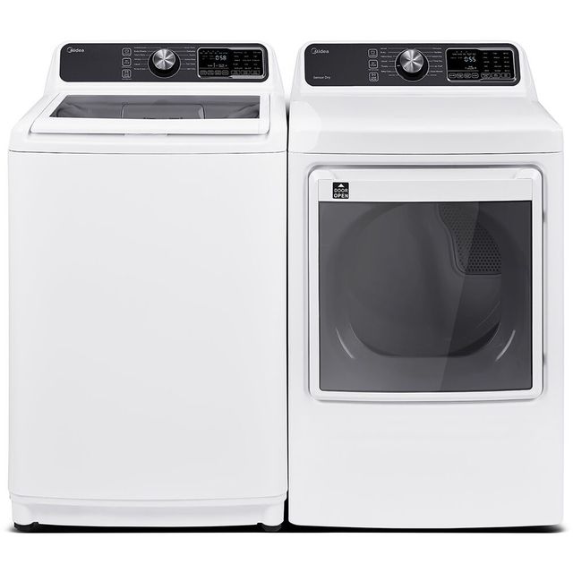 Midea® 4.5 Cu. Ft. Top Load Washer & 7.5 Cu. Ft. Electric Dryer White Laundry Pair-0