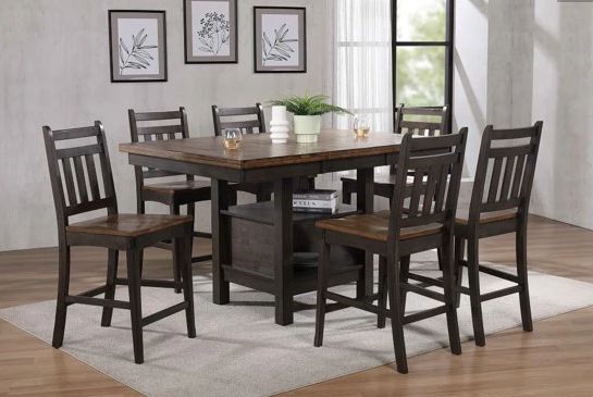 Rustic Two Tone Gathering Set w/ Shelf & Barstools-0