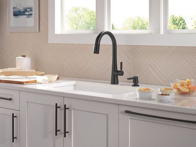 Delta Monrovia® Matte Black Touch2O® Technology Kitchen Faucet with Touchless Technology-1