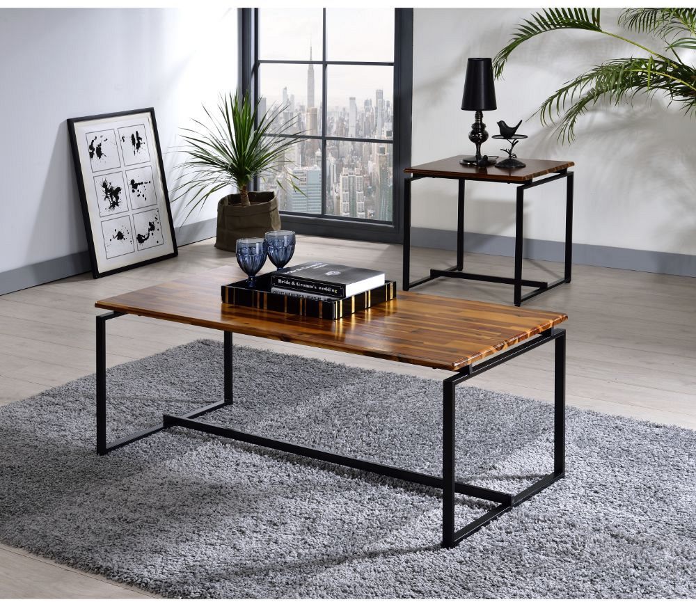 ACME Furniture Jurgen 3 Piece Oak and Black Table Set