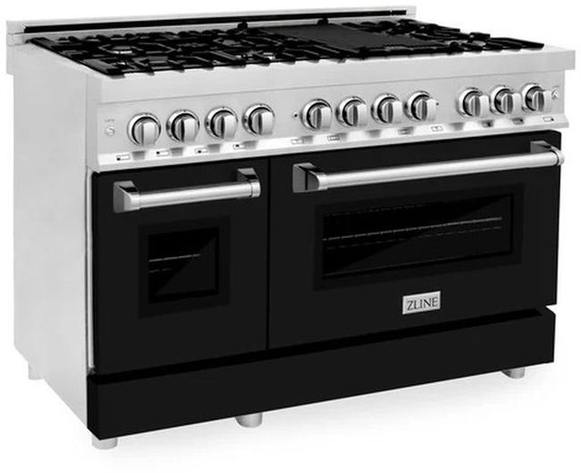 ZLINE 48" Stainless Steel Pro Style Dual Fuel Range with Black Matte Door-0