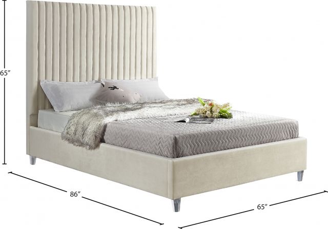 Meridian Furniture Candace Cream Velvet Queen Upholstered Panel Bed-2