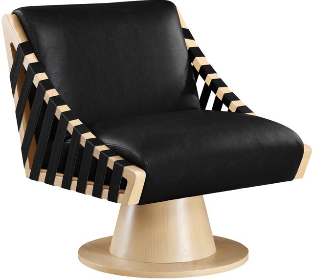 Meridian Furniture Millwin Black/Natural Vegan Leather Swivel Accent Chair-0