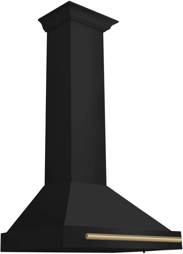 ZLINE Autograph Edition 30" Black Stainless Steel Wall Mounted Range Hood with Champagne Bronze Handle-1