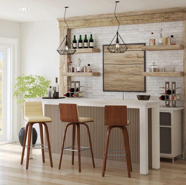 Armen Living Vienna 2-Piece Cream/Walnut Swivel Barstool Set-1