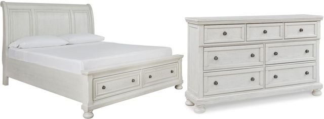 Signature Design by Ashley® Robbinsdale 2-Piece Antique White King Sleigh Storage Bed Set-0