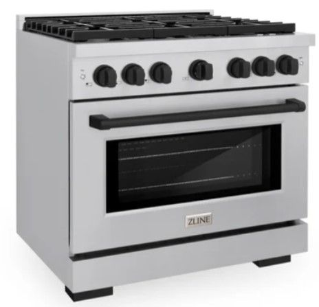 ZLINE Autograph Edition 36" Stainless Steel Pro Style Gas Range with 6 Burner Cooktop and Matte Black Accents-3