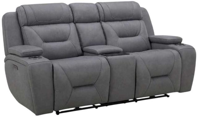 Liberty Furniture Chapman Aline Blue Gray Leather Power Reclining Loveseat with Console-0