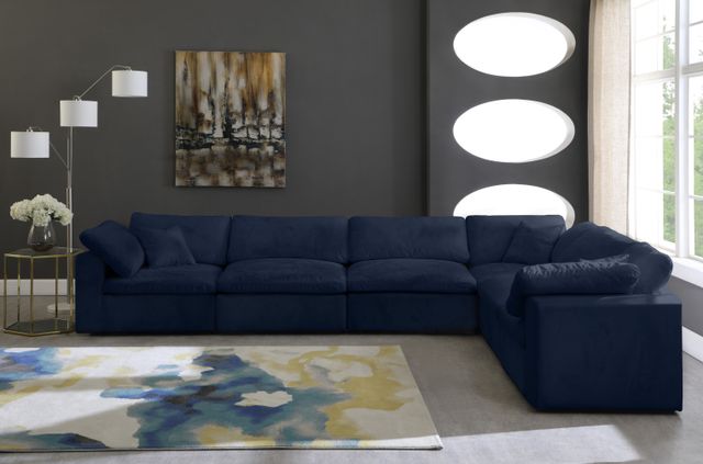 Meridian Furniture Cozy 6-Piece Navy Velvet Cloud Modular Sectional-2