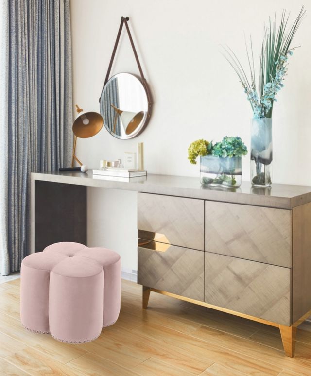 Meridian Furniture Clover Pink Velvet Ottoman-2