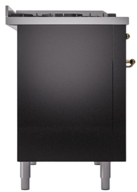 Ilve® Nostalgie II Noblesse 48'' Glossy Black Pro Style Dual Fuel Range with Brass Trim-2