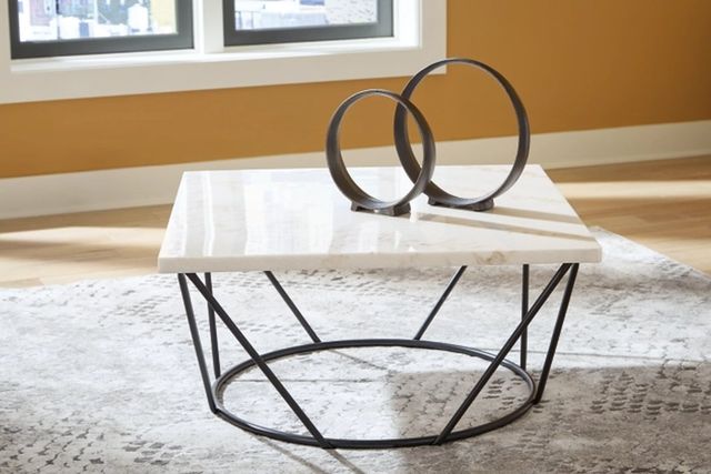 Signature Design by Ashley® Vancent White Coffee Table with Black Metal Base -4