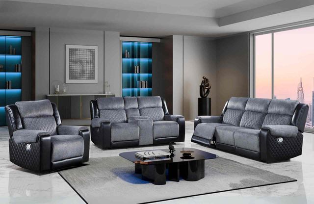 Global Furniture USA U5914 3-Piece Black/Gray Manual Reclining Living Room Seating Set-1