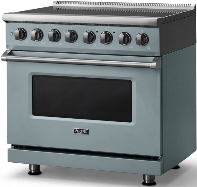 Viking® 5 Series 36" Novembery Sky Pro Style Induction Range with Polished Chrome Trim-2