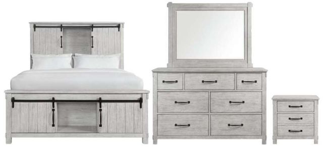 Elements International Scott 4-Piece White Queen Storage Panel Bedroom Set-0