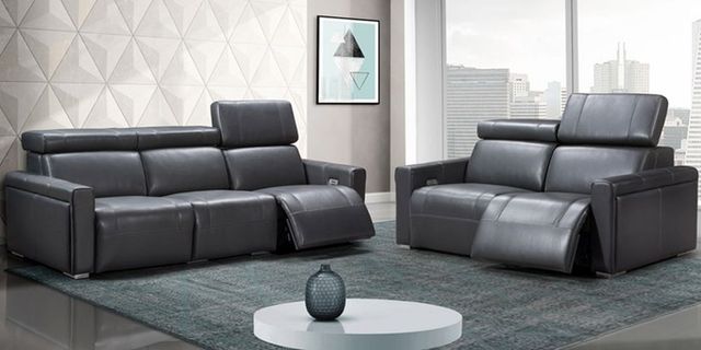 Via Furniture Orleans Black Power Reclining Condo Sofa with Adjustable Headrest-1
