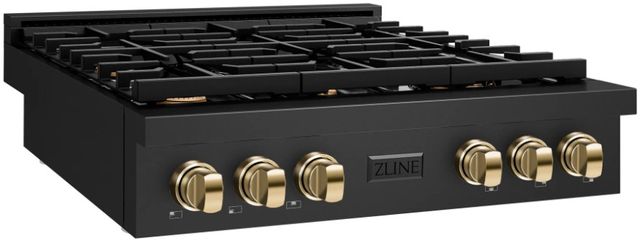ZLINE Paramount Autograph Edition 36" Black Stainless Steel Gas Cooktop with Polished Gold Accents-1