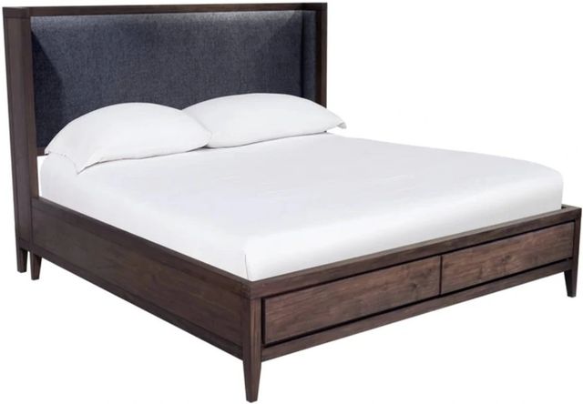 Modus Furniture Boracay Black Pepper/Wild Oats Brown California King Upholstered Wingback Storage Bed-0