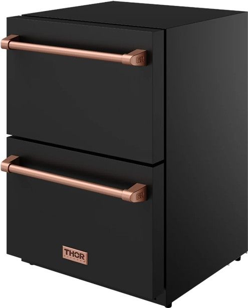 Thor Kitchen Gordon Ramsay Collection 3.4 Cu. Ft. Anti-Fingerprint Black Under the Counter Freezer Drawer with Rose Gold Handle-3