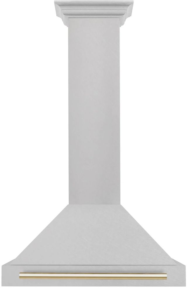 ZLINE Autograph Edition 30" Finger Resistant Satin Stainless Steel Convertible Wall Mounted Range Hood with Polished Gold Handle-0