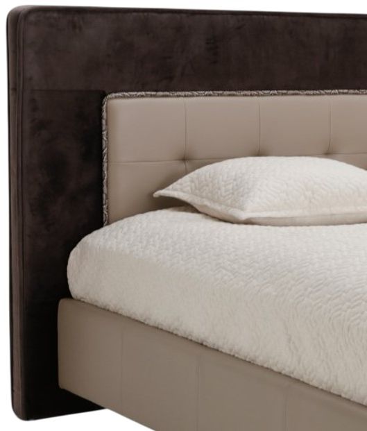 Michael Amini® 21 Cosmopolitan™ Pebble Grain Taupe/Umber California King Upholstered Panel Bed-1