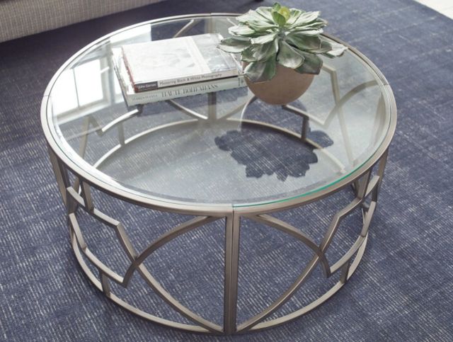 Hammary® Domaine Glass Top Round Coffee Table with Silver Base-2