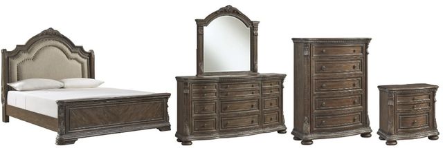 Signature Design by Ashley® Charmond 5-Piece Brown Queen Upholstered Sleigh Bed Set-0