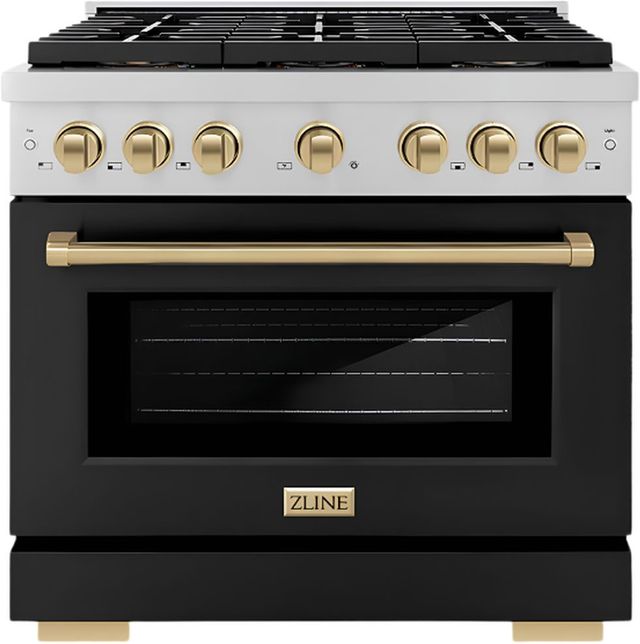 ZLINE Autograph Edition Paramount Series 36" Stainless Steel Pro Style Gas Range with Black Matte Door and Champagne Bronze Accents-0
