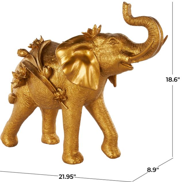 Deco Marche Gold Elephant Walking Sculpture with Floral Accents-2