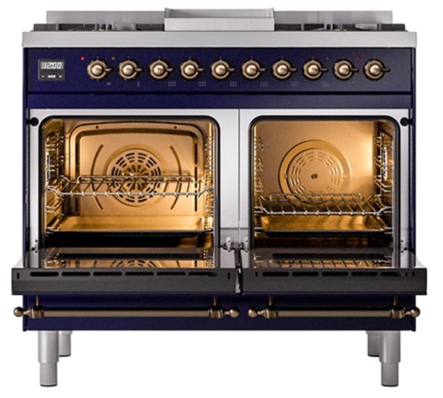 Ilve® Nostalgie II Noblesse 40'' Midnight Blue Pro Style Dual Fuel Range with Burnished Trim-1