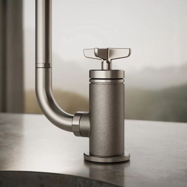 KOHLER® Billet® Vibrant Stainless 16" Single Cross-Handle Bar Sink Faucet with 2-Function Extended-Reach Spout and Side Sprayer-3