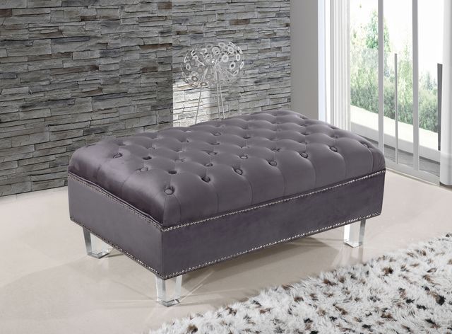 Meridian Furniture Lucas Grey Velvet Ottoman-2