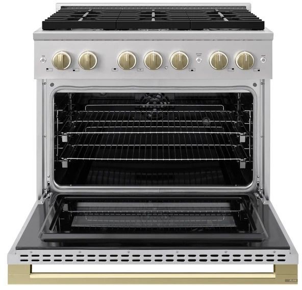 ZLINE Marino 36" Stainless Steel Pro Style Dual Fuel Range with Champagne Bronze Accents-1