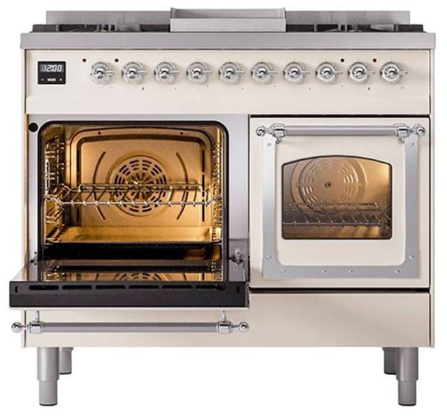 Ilve® Nostalgie II Noblesse 40'' Antique White Pro Style Dual Fuel Range with Chrome Trim-3