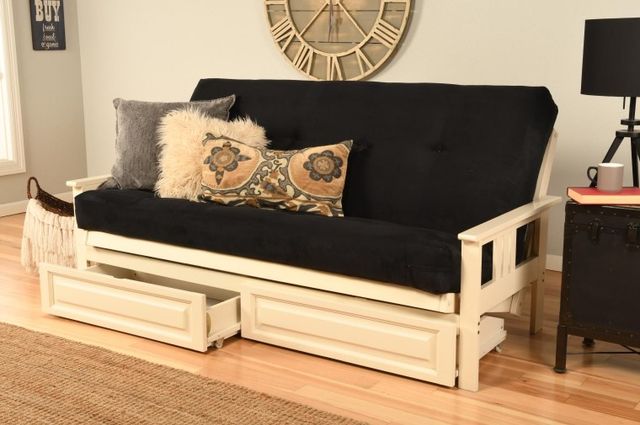Kodiak Furniture Monterey Suede Black/Antique White Full Storage Futon with Mattress-1