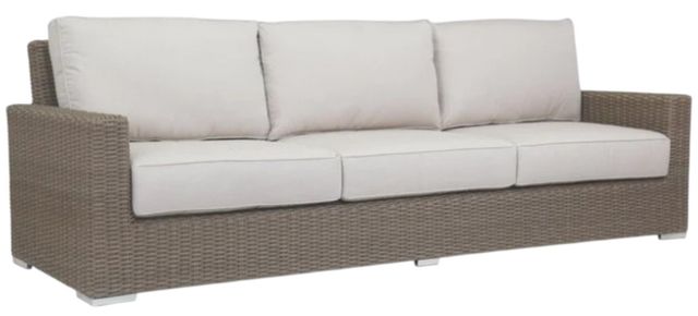 Sunset West Coronado Driftwood Resin Wicker Outdoor Sofa with Canvas Flax Cushion-0