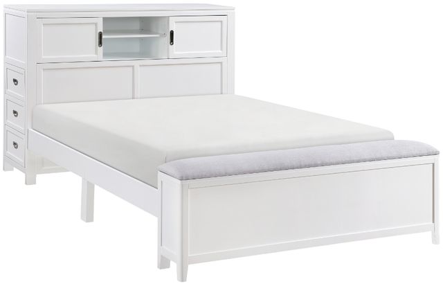 Homelegance® Sloane White Full Youth Bookcase Platform Bed with Hidden Desk, Stool and Storage Bench-0